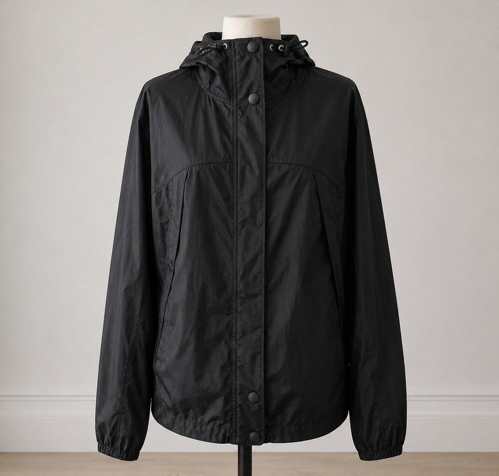 Lucy Lightweight Black Hooded Running Jacket Size S Wind-Resistant Zip